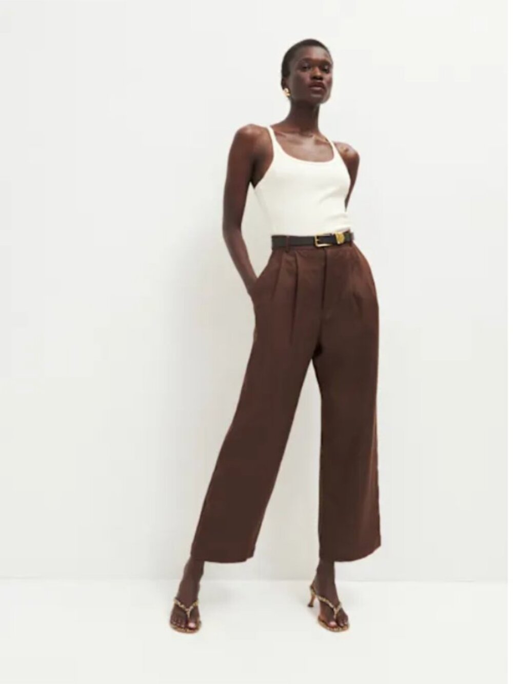 Reformation Mason Cropped Linen Pant Cafe - Size 8